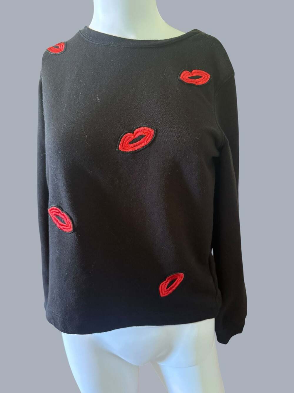 H&M Black Sweatshirt with Red Embroidered Lips